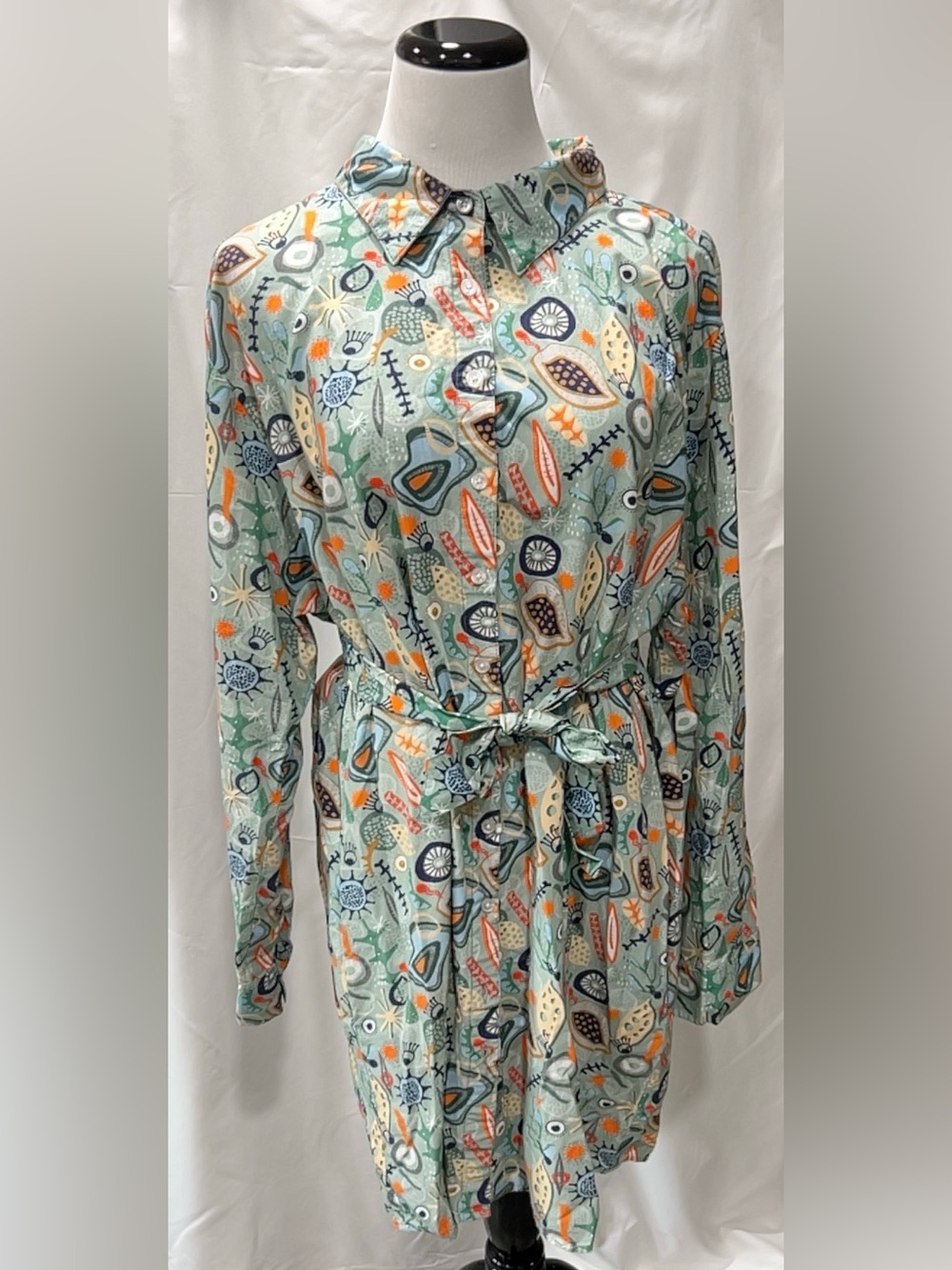 Svaha USA Green Science Atomic Print L/S Button Down Tunic Shirt Dress 2XL